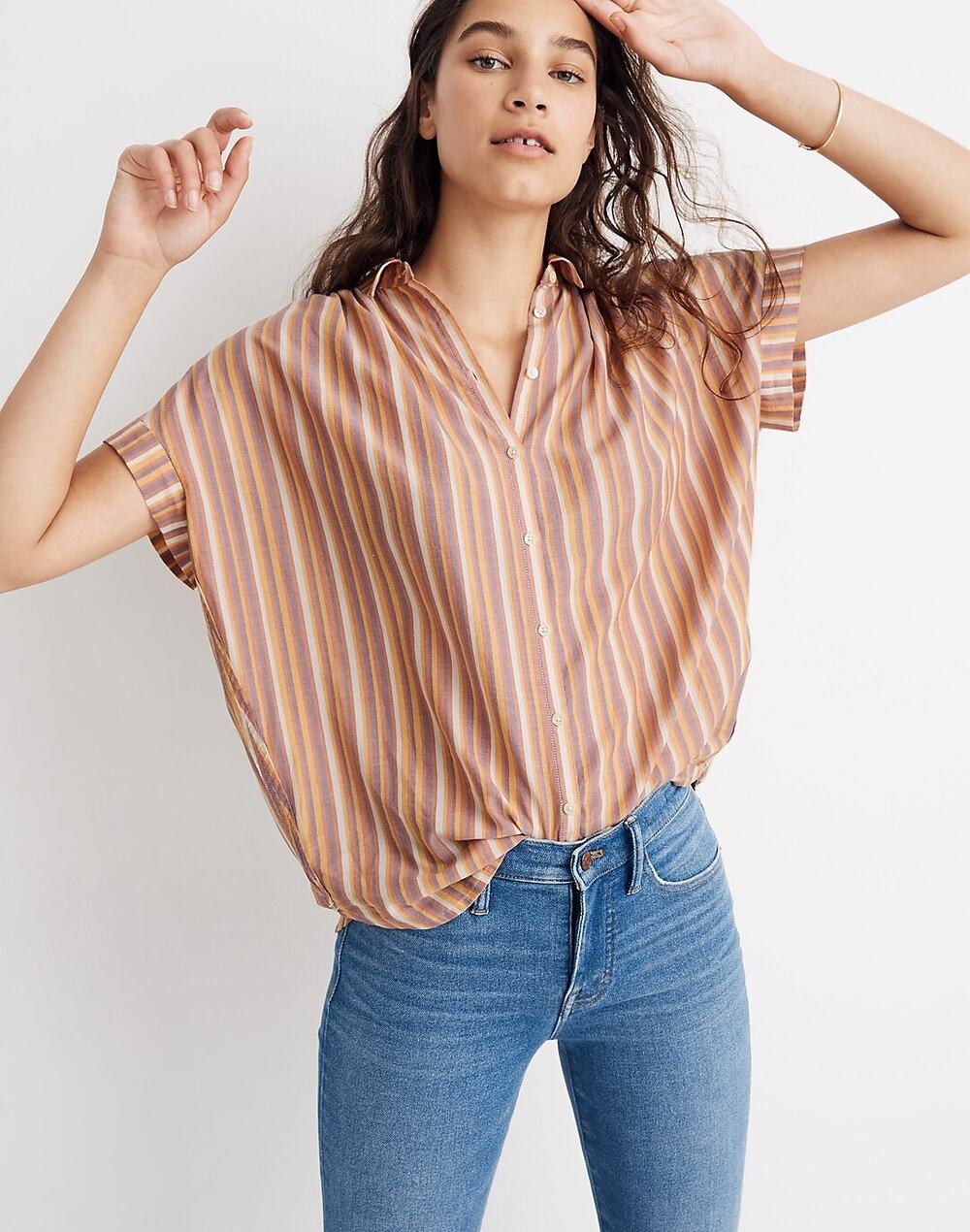 Madewell Central Shirt Rainbow Stripe Button Down Top Small Boho Blouse Flowy - Picture 1 of 4
